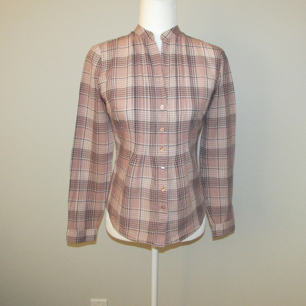 4/$20 Moda International Brown Check Blouse
